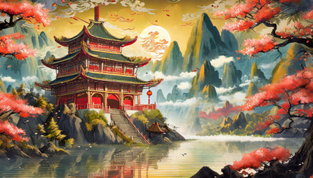 Chinese style fantasy scenesの素材