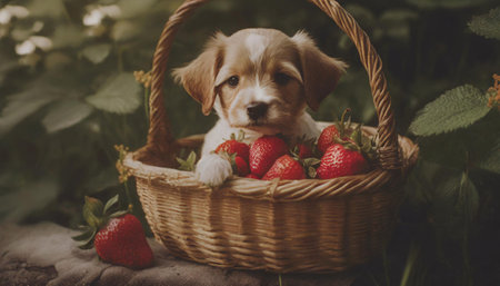 cute puppy and strawberriesの素材