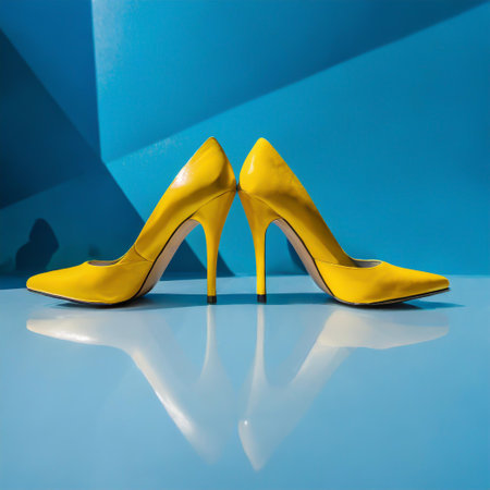 Multiple pairs of kitten, stiletto high heels of different colors. Woman classic dress shoes aligned on a floor.の素材