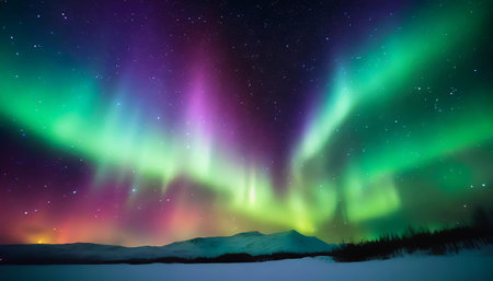 aurora borealis over the riverの素材