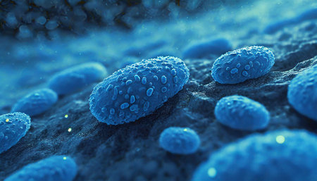 close up of 3d microscopic blue bacteriaの素材