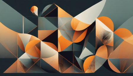 This visually stunning digital artwork showcases a dynamic interplay of abstract generated shapes in vivid hues, blending intricately geometric patterns and fluid designs to create a modern andの素材