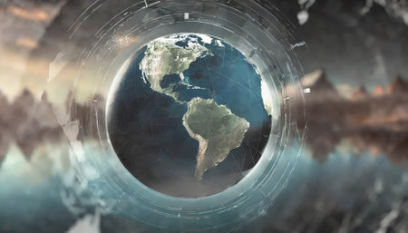 This illustration features an abstract globe focusing on North America, blending vibrant modern artistry with geographic accuracy, ideal for presentations, educational use, or visualの素材