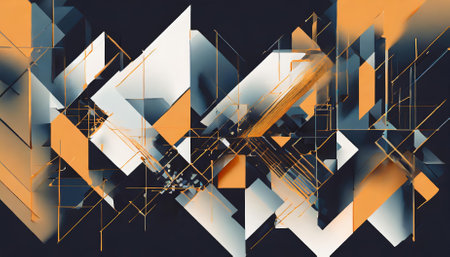 This artwork presents a captivating composition of abstract shapes, combining vibrant colors, geometric patterns, and flowing organic elements. It showcases modern generative design techniquesの素材