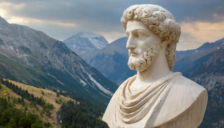 This captivating Ancient Greek sculpture of a man highlights extraordinary artistry, reflecting historical reverence for human form, philosophical ideals, and intricate marble sculptingの素材