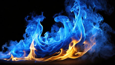 A stunning high-resolution image of isolated blue fire on a transparent background. The smooth, dynamic flames exude a vibrant glow, making it ideal for creative projects, energy concepts, andの素材
