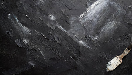 This image showcases a closeup of a textured black abstract art painting created with oil paint and a palette knife, highlighting rough, intricately strokes and depth for a modern artisticの素材