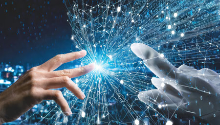 This image encapsulates the essence of digital transformation, highlighting next-generation technologies like machine learning and AI, reshaping industries and empowering innovation for aの素材