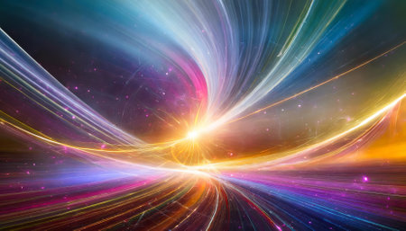 Energy Flow Background captures a seamless interplay of vibrant colors and dynamic light streaks, creating a captivating visual ideal for enhancing presentations, digital artwork, and creativeの素材