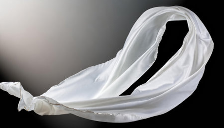 High-resolution image of flying white silk fabric gracefully floating, isolated on a transparent background. Ideal for digital design, branding, and compositing work requiring soft, luxuriousの素材