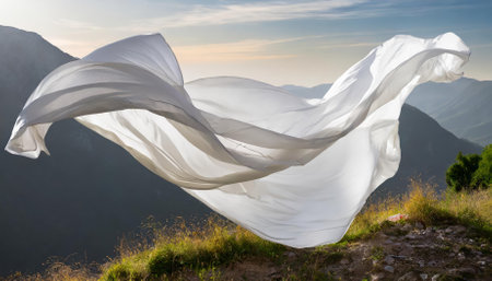 A stunning image of a flowing white silk fabric gracefully floating against a transparent background. This versatile cutout is perfect for branding, graphic designs, presentations, andの素材