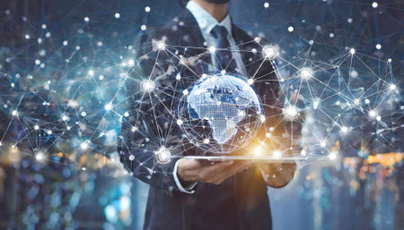 Explore the intricacies of global business networking with detailed insights into data exchange, customer connectivity, and HR management strategies, emphasizing collaborative efficiency andの素材