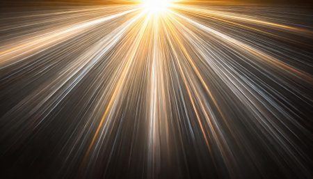 This stunning image showcases vibrant glowing sun rays emanating across a dark black background, highlighting their brilliance and warmth while delivering a dynamic and elegant visualの素材