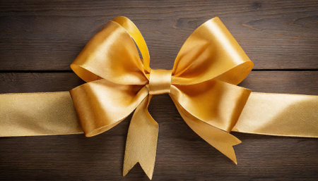 This image features a stunning gold bow and ribbon, ideal for use in holiday-themed designs, luxury product packaging, festive marketing campaigns, or any creative project needing elegance.の素材