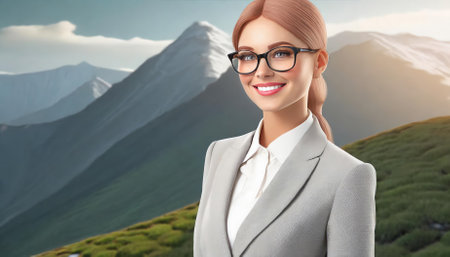 Illustration of a professional businesswoman isolated on a clean white background. This modern depiction highlights confidence, leadership, and success, ideal for corporate, business, andの素材