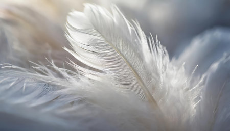 A delicate close-up of soft white feathers capturing the essence of peace, serenity, and spirituality. This image evokes tranquility, divine connection, and harmony, reflecting faith, God, andの素材