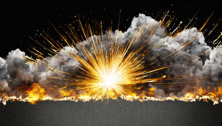 High-quality explosion border graphic isolated on a transparent background, ideal for use in special effects, graphic design, digital illustrations, and creative projects needing a dramatic,の素材