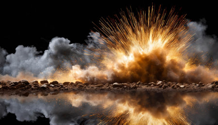 A vibrant explosion border isolated on a transparent background, featuring intense fiery effects. Ideal for enhancing dynamic designs, game assets, action-packed visuals, or cinematicの素材