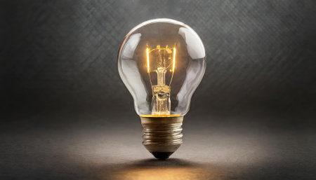 A crisp, high-resolution lightbulb image on a transparent background, showing intricate details like a glass casing and spiral filament. Ideal for designs, ads, presentations, or creativeの素材