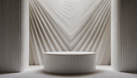 Discover a minimalist D-rendered podium on a crisp white background, perfect for showcasing products in a professional and modern style. Ideal for branding, marketing campaigns, or creativeの素材