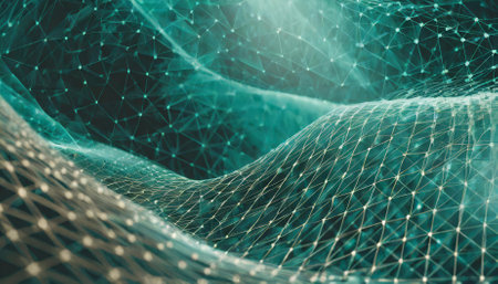 This striking modern digital abstract D background features seamless gradients and complex geometric textures, highlighting futuristic network abilities, connectivity, and the ever-evolvingの素材