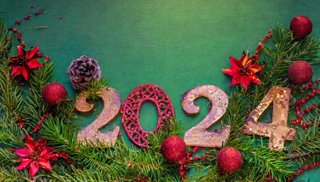 This image showcases Numbers in a festive backdrop, offering a stunning celebration-themed background. Designed with ample copy space, it is ideal for creating New Year greeting cards, digitalの素材