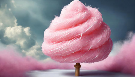 Delightful pink cotton candy isolated illustration showcasing a fluffy and vibrant digital depiction of the classic carnival treat. Perfect for artistic designs, branding, or fun decorative use.の素材