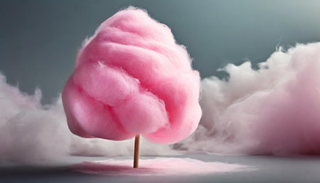 A delightful illustration of pink cotton candy, isolated against a white background. It captures the whimsical, fluffy sweetness of this iconic treat, making it ideal for creative, culinary, orの素材