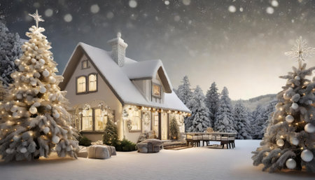 This vibrant image showcases a traditional family holiday celebration, filled with the warmth of Xmas and New Year festivities. Featuring glowing decorations, gift exchanges, and shared momentsの素材