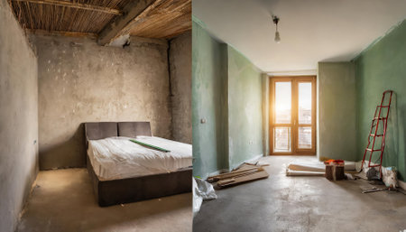 Explore the remarkable before-and-after journey of this apartments renovation, showcasing creative restoration, modern refurbishment techniques, and innovative design solutions to revitalize aの素材