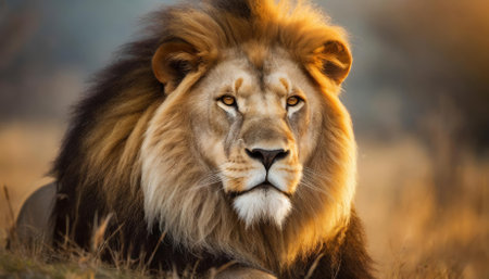 This digital masterpiece portrays a magnificent lion enveloped in fiery flames, symbolizing courage and strength. Its vibrant hues of red, orange, and gold blend seamlessly, creating a dynamicの素材