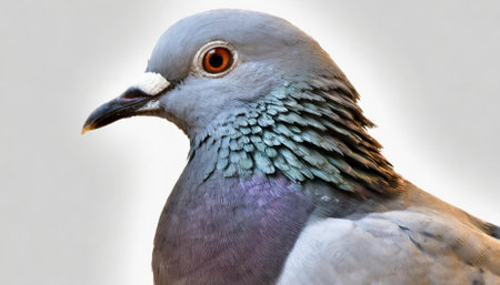 A detailed image of a pigeon isolated on a pristine white background, highlighting the birds intricately feather patterns, graceful posture, and soft hues, perfect for educational, creative, orの素材
