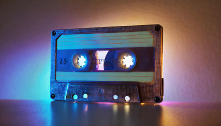 This vibrant neon audio cassette encapsulates the essence of s nostalgia, evoking memories of music-filled days. A perfect visual blend of retro charm and modern aesthetics, perfect for vintageの素材