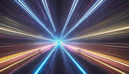 Immerse in the stunning visuals of a neon lights speed tunnel background, an AI-crafted artwork that brings futuristic energy with vibrant colors, glowing effects, and dynamic, motion-inspiredの素材