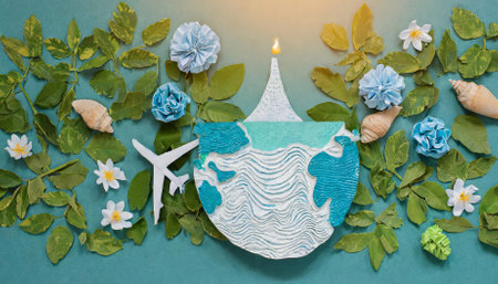 A stunning paper art design symbolizing ecology and water conservation, celebrating World Water Day and Environment Day with a focus on sustainable efforts to protect the environment and saveの素材