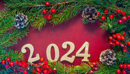 Bright and festive numbers on a lively background, offering an ideal backdrop with copy space for text. This image is perfect for New Years greetings, holiday-themed designs, seasonalの素材