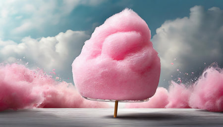 A high-quality illustration of pink cotton candy isolated on a clean background. The image highlights its fluffy, soft texture and playful swirls, ideal for advertising, design, andの素材