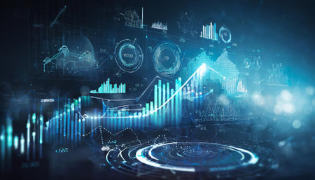 Explore a detailed illustration of stock market expansion, business investments, and data analytics. This visual offers insights into strategies for leveraging data-driven decisions to boostの素材