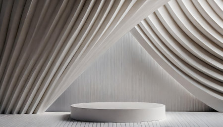 This high-quality D rendering features a minimalistic podium set against a pristine white background. It is perfect for showcasing products, presentations, or designs, emphasizing clean, modern,の素材