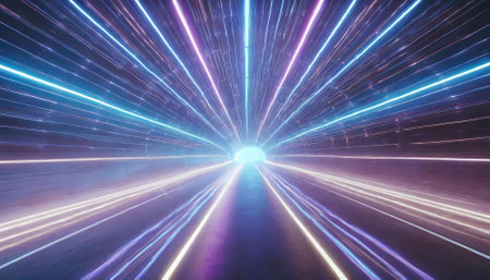 Immerse in this AI-crafted neon lights speed tunnel background, showcasing vivid color gradients, dynamic depth, and futuristic vibes ideal for digital projects, gaming, sci-fi designs, orの素材