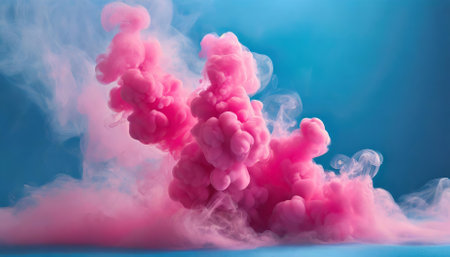 A striking stock photo showcasing vivid puffs of pink smoke floating against a clean, bold blue backdrop. Perfect for adding vibrant, modern aesthetics to creative projects or marketingの素材