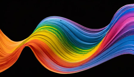 A vivid, dynamic rainbow wave featuring a colorful paint splash, perfectly isolated on a transparent background, ideal for graphic design, branding, or digital art creativity.の素材