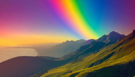 Download this stunning rainbow gradient overlay, featuring a seamless blend of vibrant colors in high resolution. Perfect for modern graphic designs, posters, digital art, and multimediaの素材