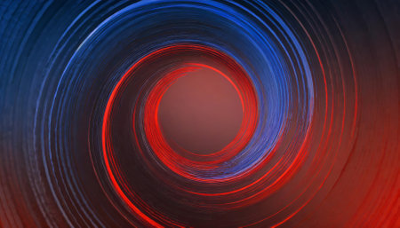 Vivid abstract design of a red and blue spiral with orbit rotation, blending modern aesthetics into a dynamic circular layout. Ideal for backgrounds, promotional graphics, and versatile creativeの素材