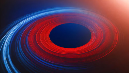 Vivid abstract design showcasing a mesmerizing red and blue spiral with circular rotation, offering ample space for text in the center. Ideal for digital art, presentations, or creativeの素材