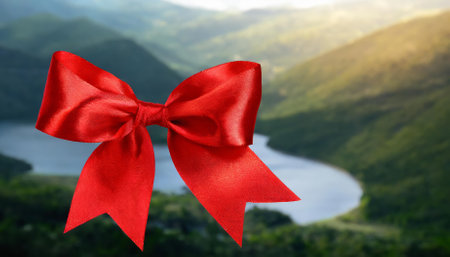 Beautifully designed red bow isolated on a transparent or white background, ideal for enhancing gift boxes, holiday themes, special occasions, event graphics, product packaging, or festiveの素材