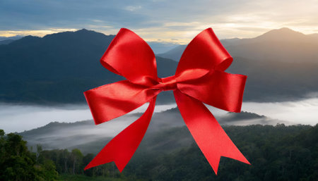 A high-quality image of a vibrant red bow, carefully isolated on a transparent or white background. Ideal for use in graphic designs, holiday projects, gift packaging visuals, and decorativeの素材