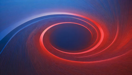 A visually striking abstract background featuring a harmonious red and blue spiral with a circle orbit rotation, offering a captivating design and a versatile central area for text placement orの素材