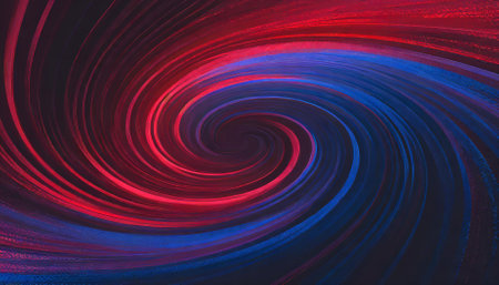 Eye-catching abstract red and blue spiral design showcasing fluid circle orbit rotation. Ideal for use as a modern background in digital projects, presentations, branding visuals, or artisticの素材