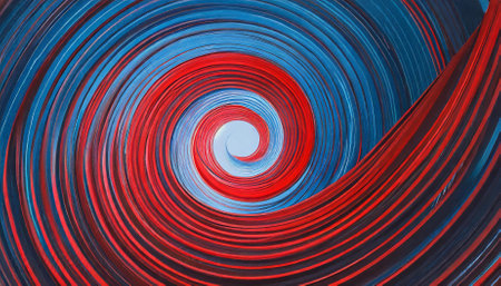 A vibrant abstract background showing a red and blue spiral pattern with a captivating circular orbit rotation. The design provides a visually striking space, perfect for creative projects,の素材